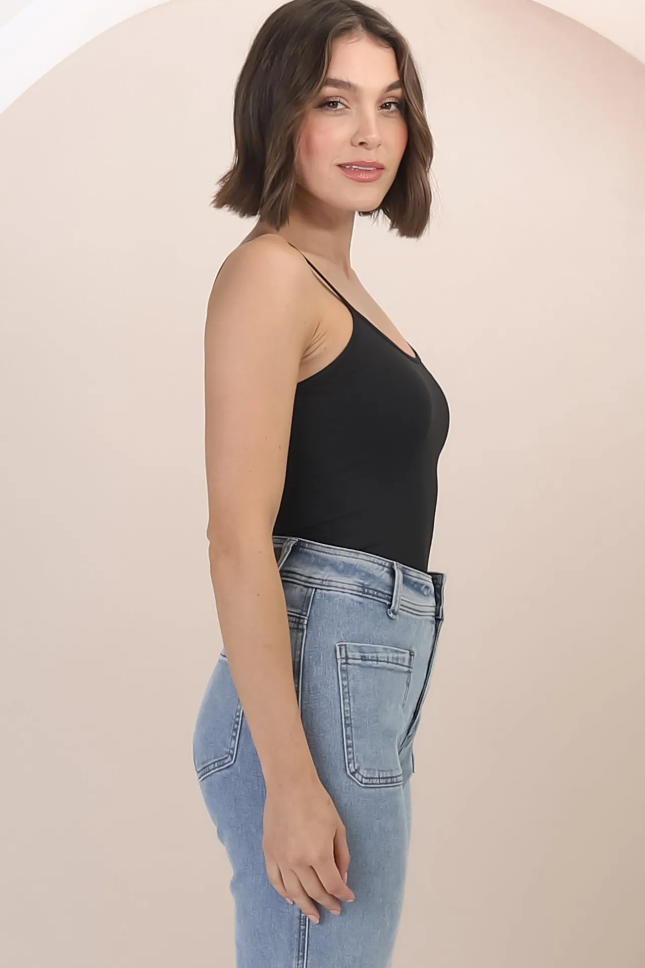 Dila Cami - Scoop Neckline Long Cami with Spaghetti Straps in Black>Salty Crush