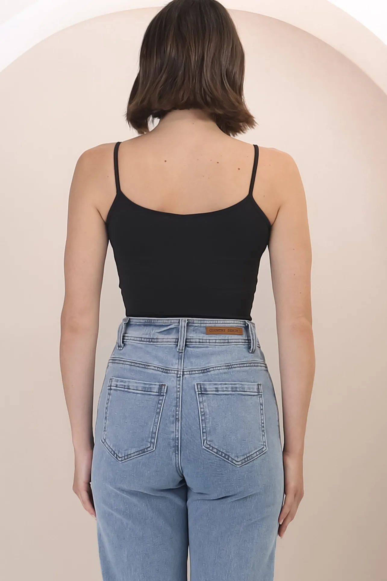 Dila Cami - Scoop Neckline Long Cami with Spaghetti Straps in Black>Salty Crush