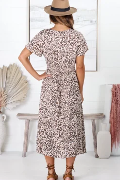 Drielly Midi Dress - Flutter Cap Sleeve Button Down Dress in Perrie Print><noscript><img width=