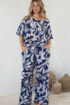 Dudah Pants - High Waisted Wide Leg Pants in Moonshadow Print>Salty Crush New