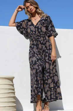 Dulcie Maxi Dress - Cape Sleeve Button-Down Maxi with Pockets in Enchanted Ink Print><noscript><img width=