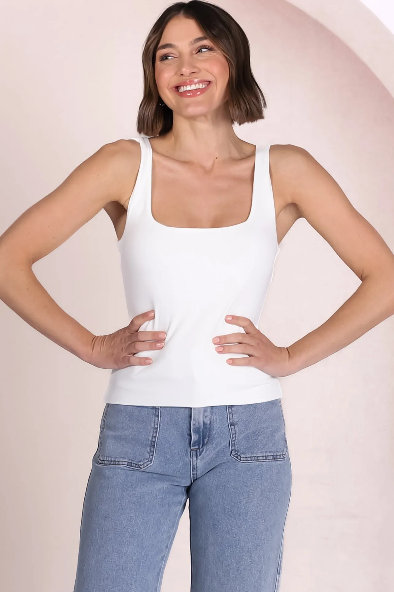 Edie Singlet - Square Neckline Double Layered Singlet in White>Salty Crush Best