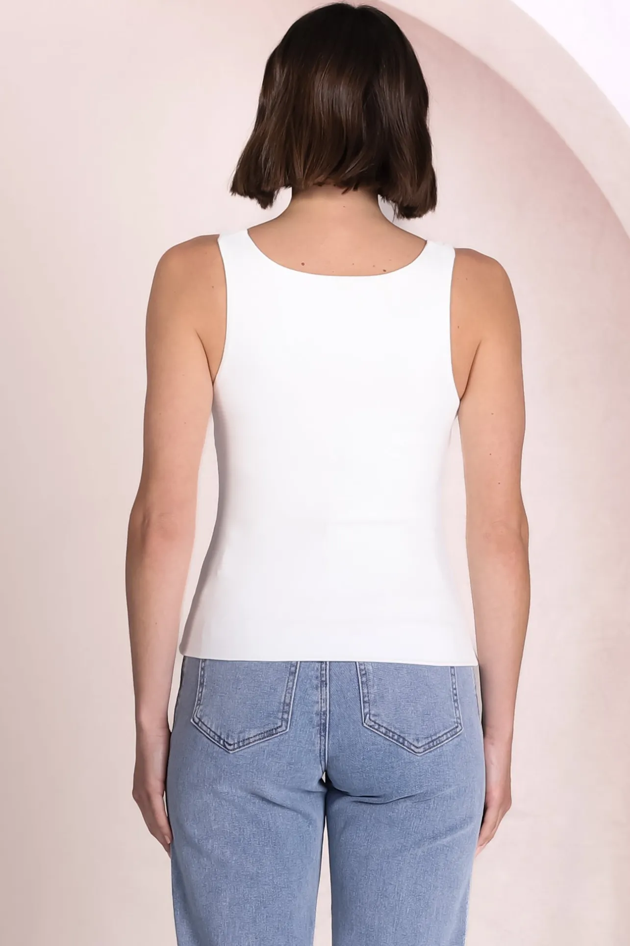 Edie Singlet - Square Neckline Double Layered Singlet in White>Salty Crush Best