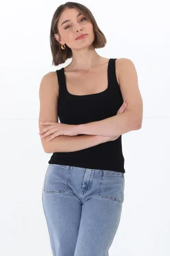 Edie Singlet - Square Neckline Double Layered Singlet in Black><noscript><img width=