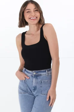 Edie Singlet - Square Neckline Double Layered Singlet in Black><noscript><img width=