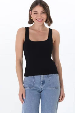 Edie Singlet - Square Neckline Double Layered Singlet in Black><noscript><img width=