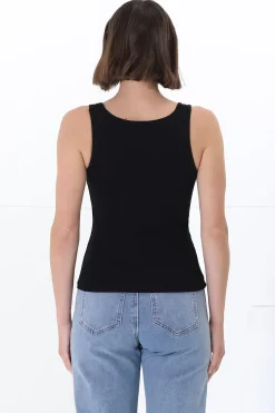 Edie Singlet - Square Neckline Double Layered Singlet in Black><noscript><img width=