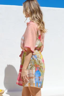 Elania Mini Dress - Collared Shirt Dress with Matching Belt in Tullia Print><noscript><img width=