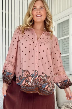 Eliza Blouse - Frill Collar Button Down Lace Detailed Blouse in Seraphina Print><noscript><img width=