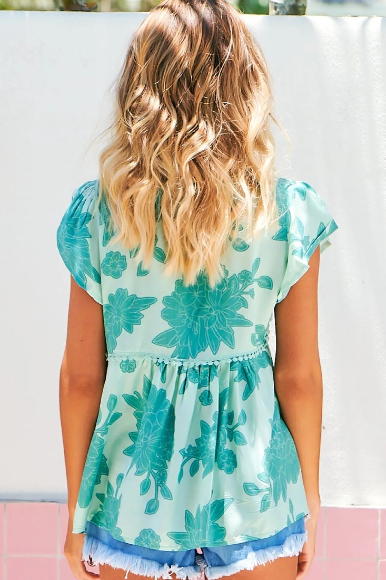 Ella Top - Butterfly Cap Sleeve Smock Top with Neck Tie in Capri Sea Print>Jaase Online