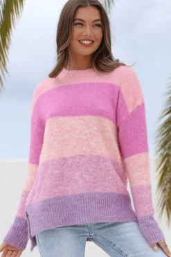 Elle Jumper - Crew Neck Stripe Jumper in Pink>Salty Crush Online