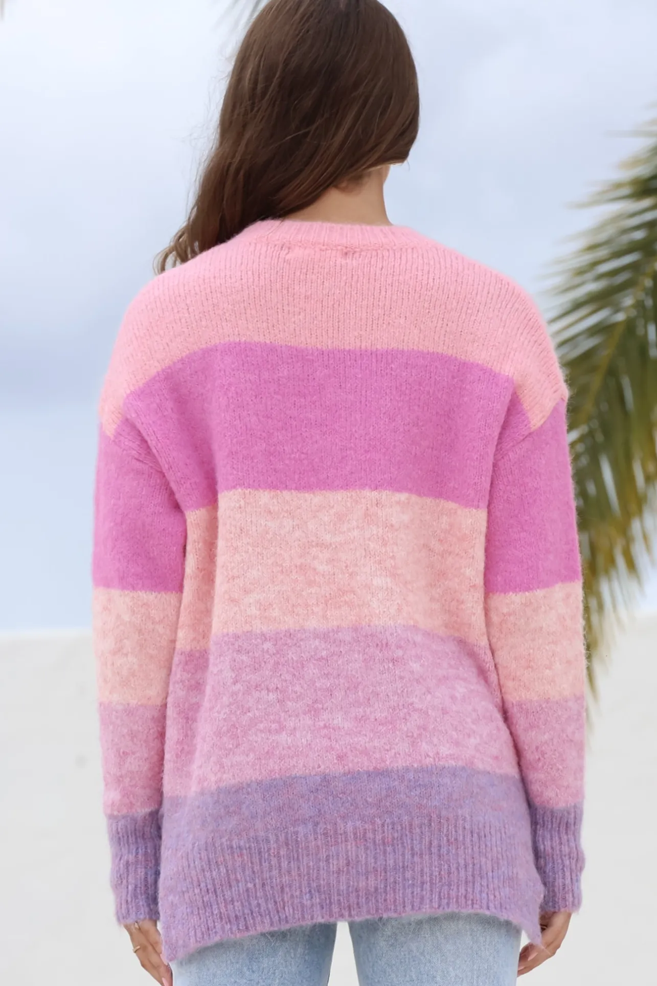 Elle Jumper - Crew Neck Stripe Jumper in Pink>Salty Crush Online