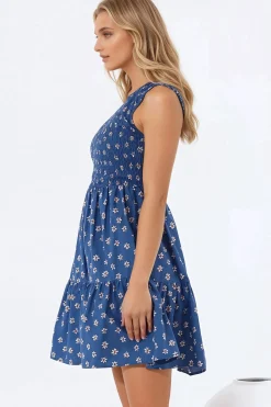 Elmira Mini Dress - One Shoulder Elasticated Bodice Tiered Dress in Astrid Print><noscript><img width=
