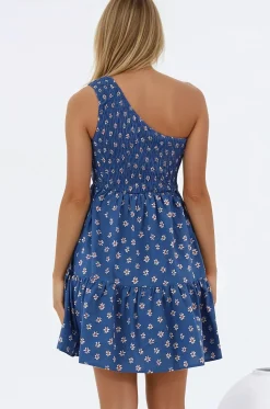Elmira Mini Dress - One Shoulder Elasticated Bodice Tiered Dress in Astrid Print><noscript><img width=