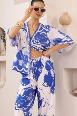 Elysia Blouse - Deep V Neck Button Down 3/4 Sleeve Top in Katiya Print><noscript><img width=