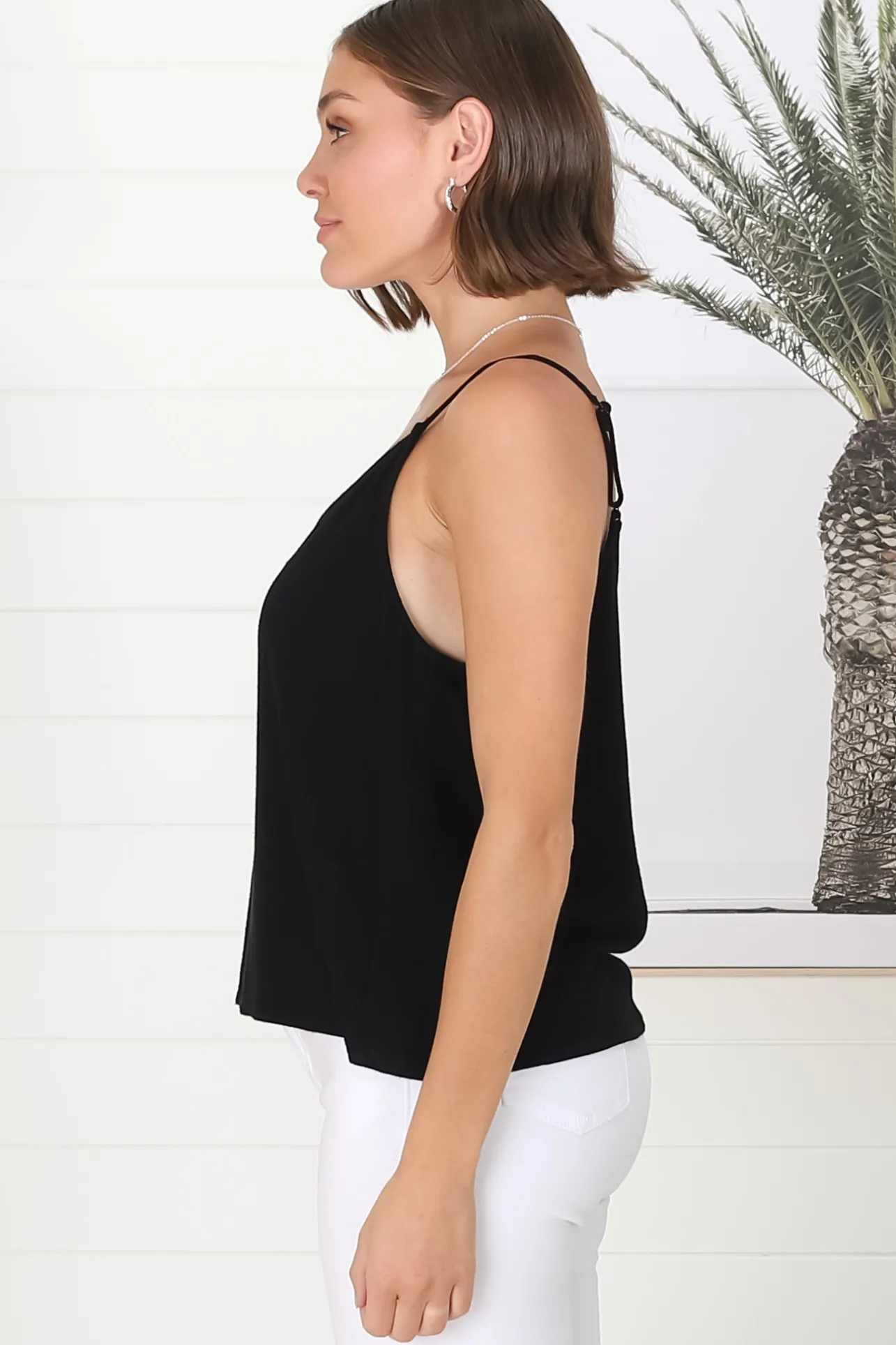 Emah Cami - Relaxed V Neck Adjustable Strap Top in Black>Salty Crush Best