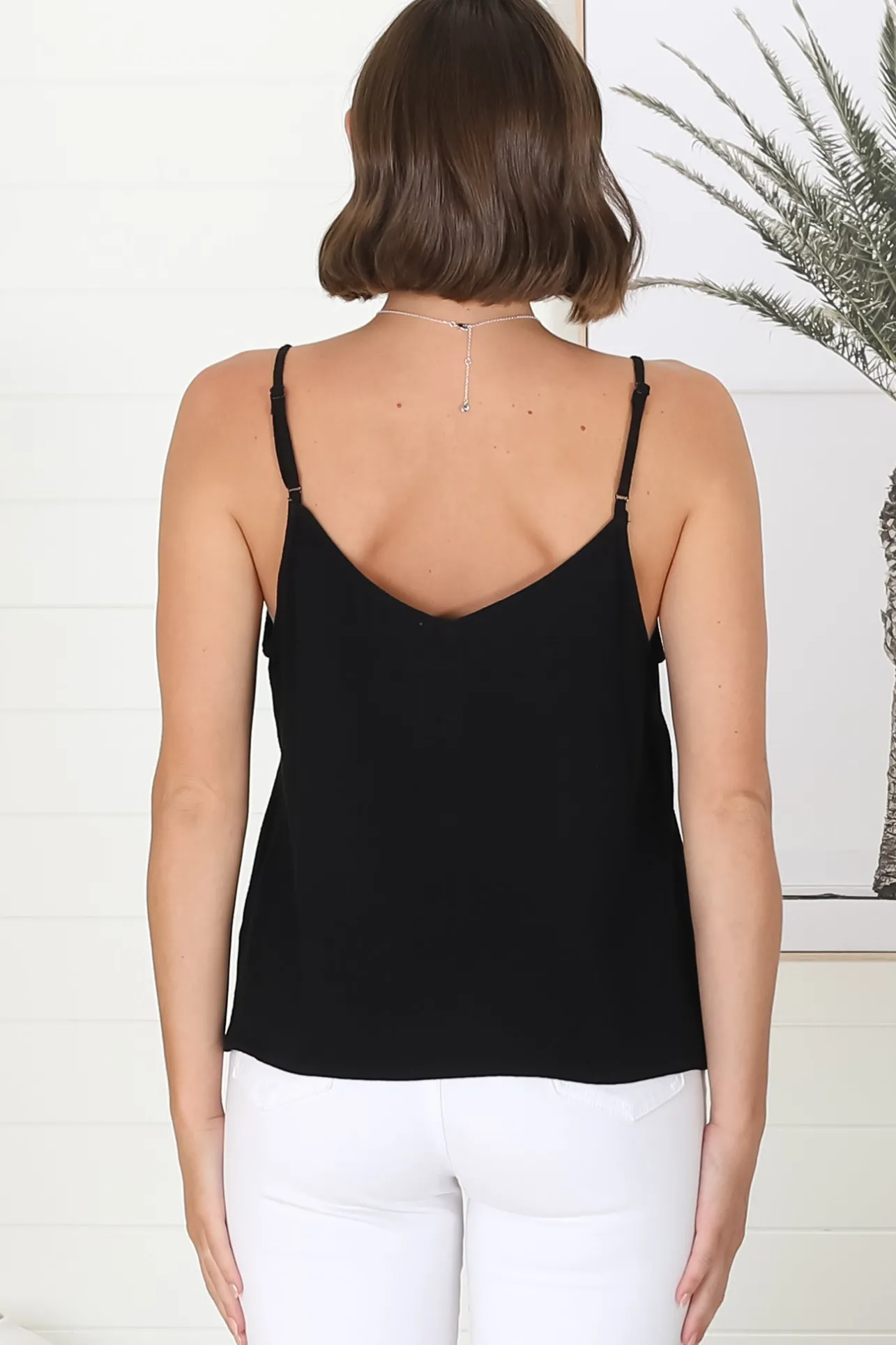 Emah Cami - Relaxed V Neck Adjustable Strap Top in Black>Salty Crush Best
