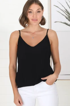 Emah Cami - Relaxed V Neck Adjustable Strap Top in Black><noscript><img width=