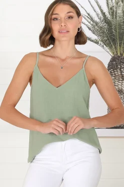 Emah Cami - Relaxed V Neck Adjustable Strap Top in Khaki>Salty Crush Online