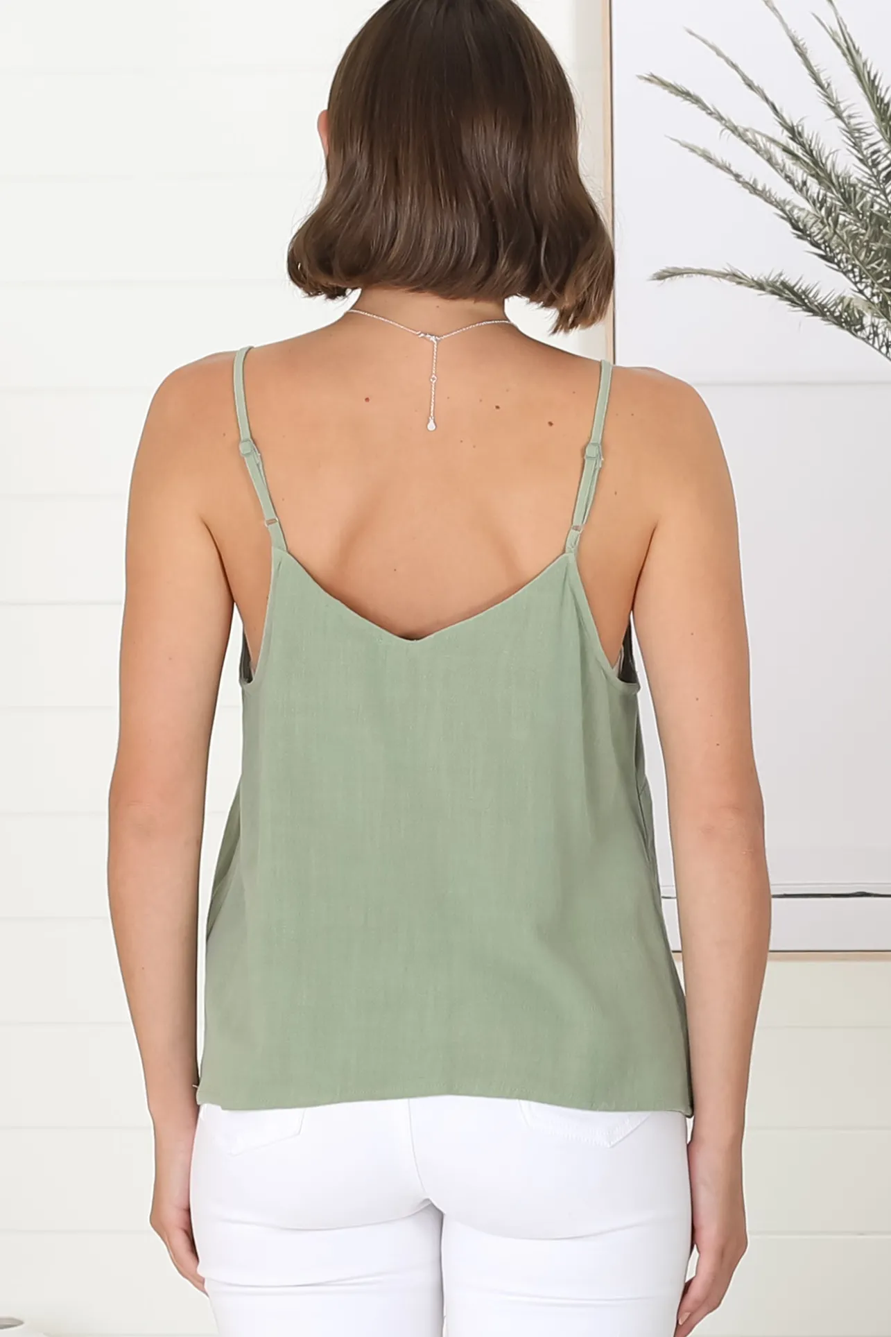 Emah Cami - Relaxed V Neck Adjustable Strap Top in Khaki>Salty Crush Online