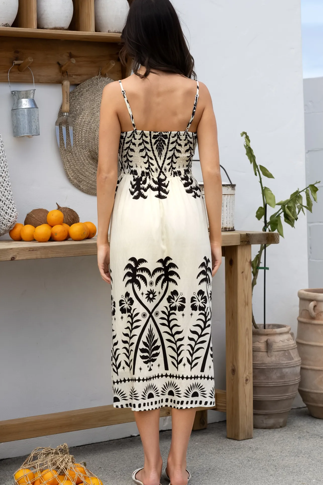 Emily Midi Dress - Sweeheart Neckline Sun Dress with Tie at Bust in Savana Print>Salty Crush Outlet