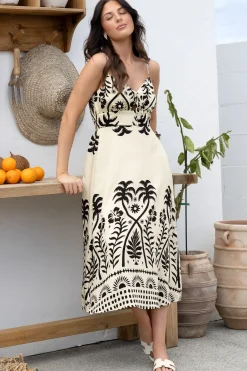 Emily Midi Dress - Sweeheart Neckline Sun Dress with Tie at Bust in Savana Print><noscript><img width=