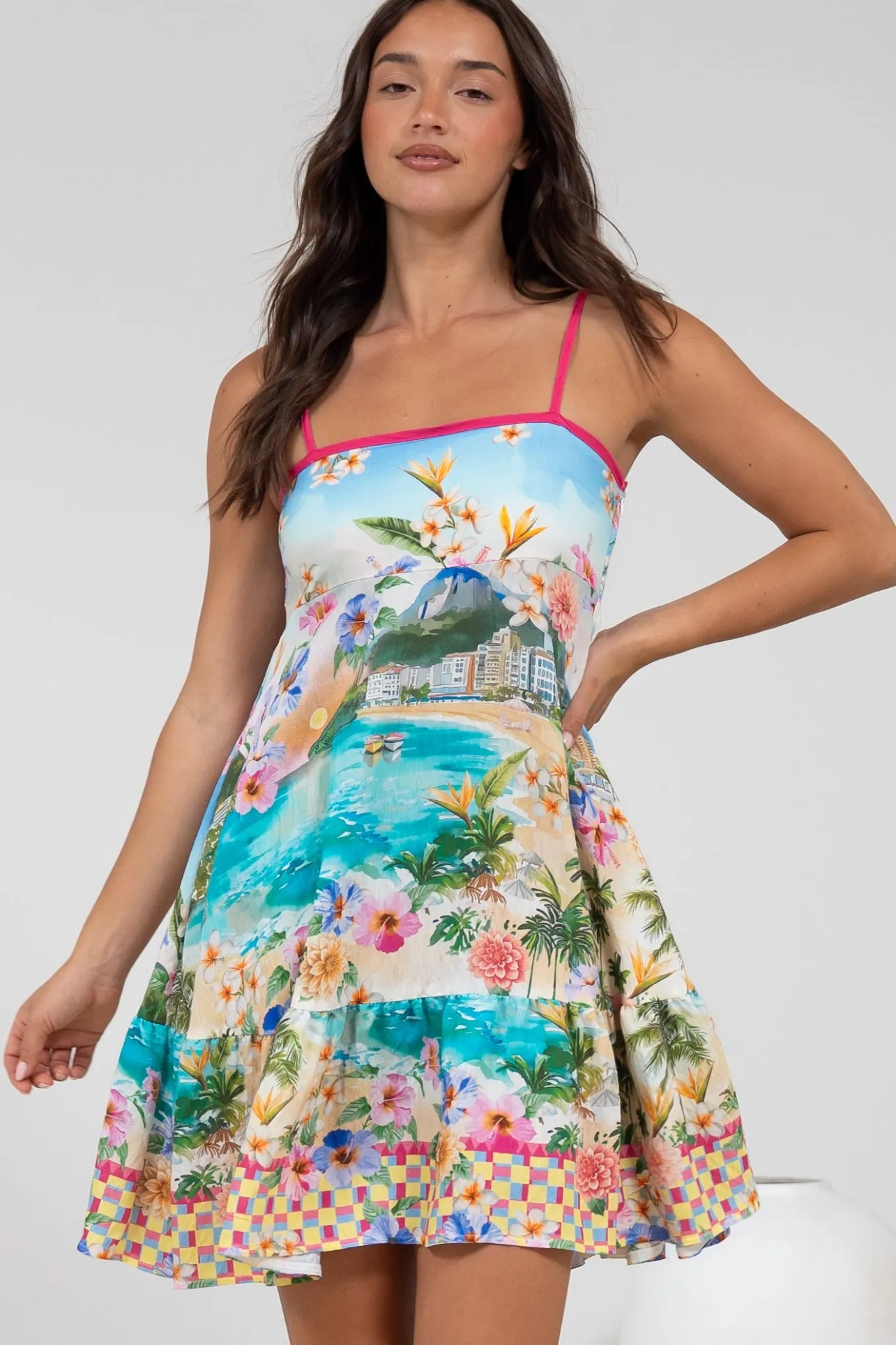 Essie Mini Dress - Sun Dress With Shirred Back In Della Print>Salty Crush New