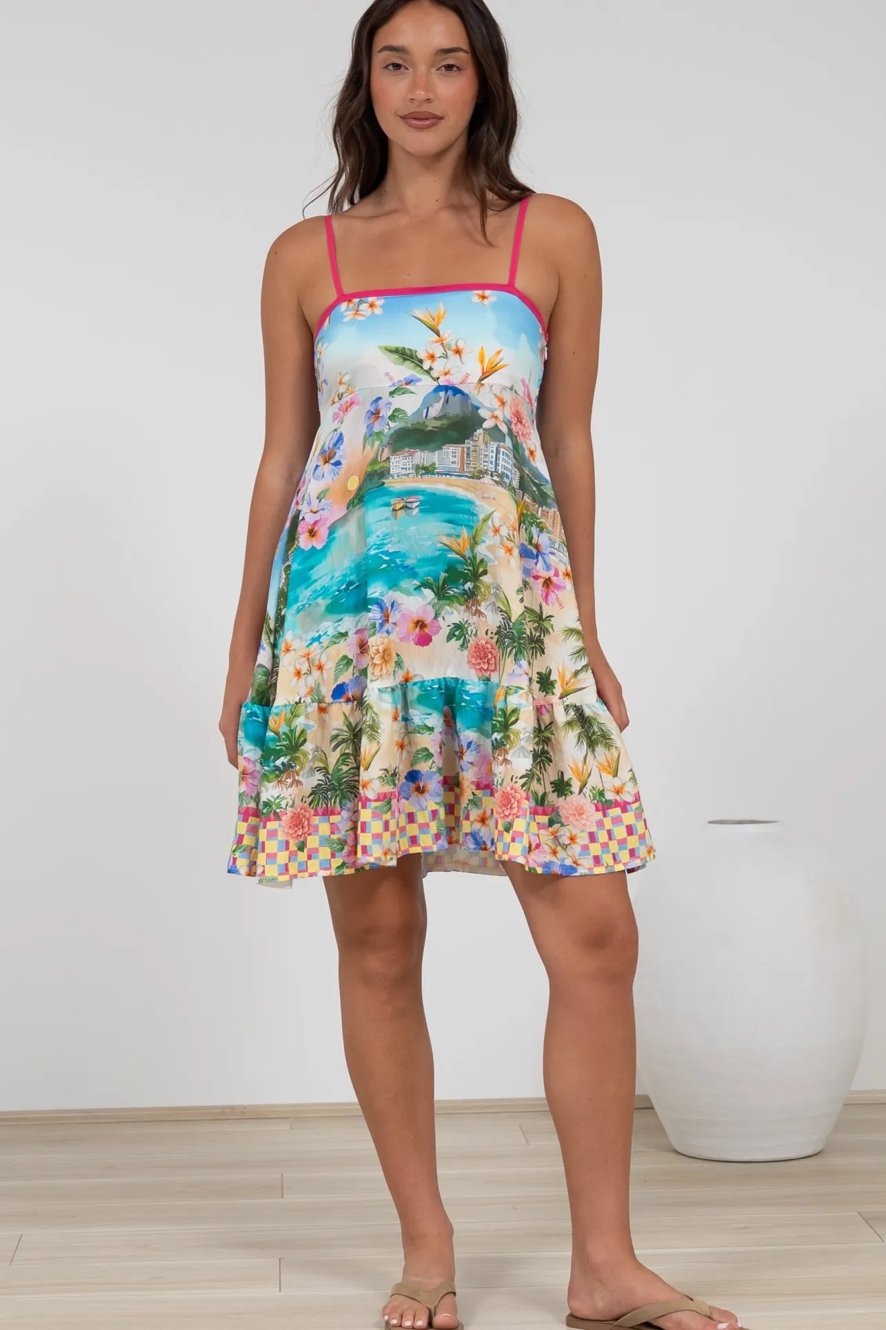 Essie Mini Dress - Sun Dress With Shirred Back In Della Print>Salty Crush New