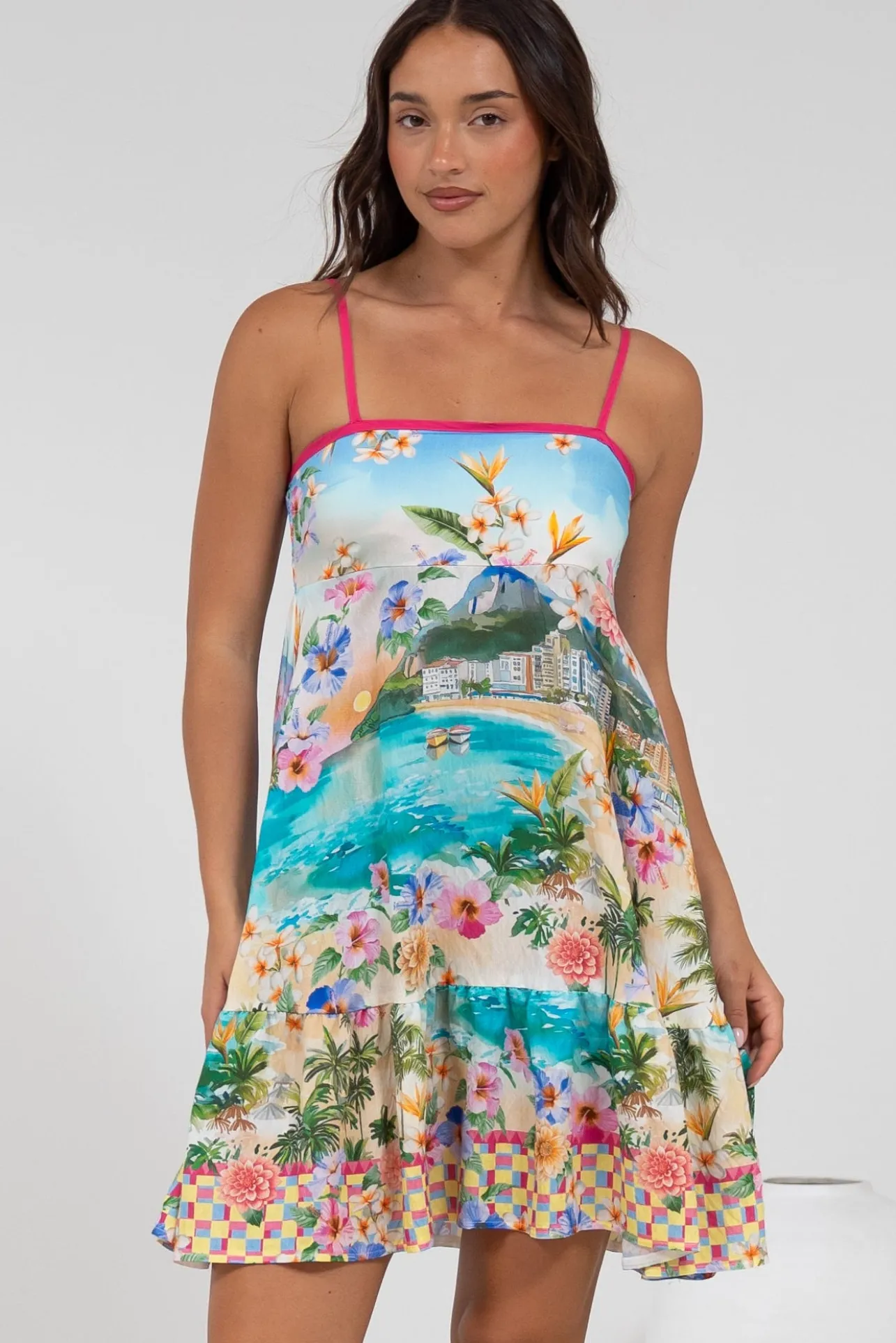 Essie Mini Dress - Sun Dress With Shirred Back In Della Print>Salty Crush New