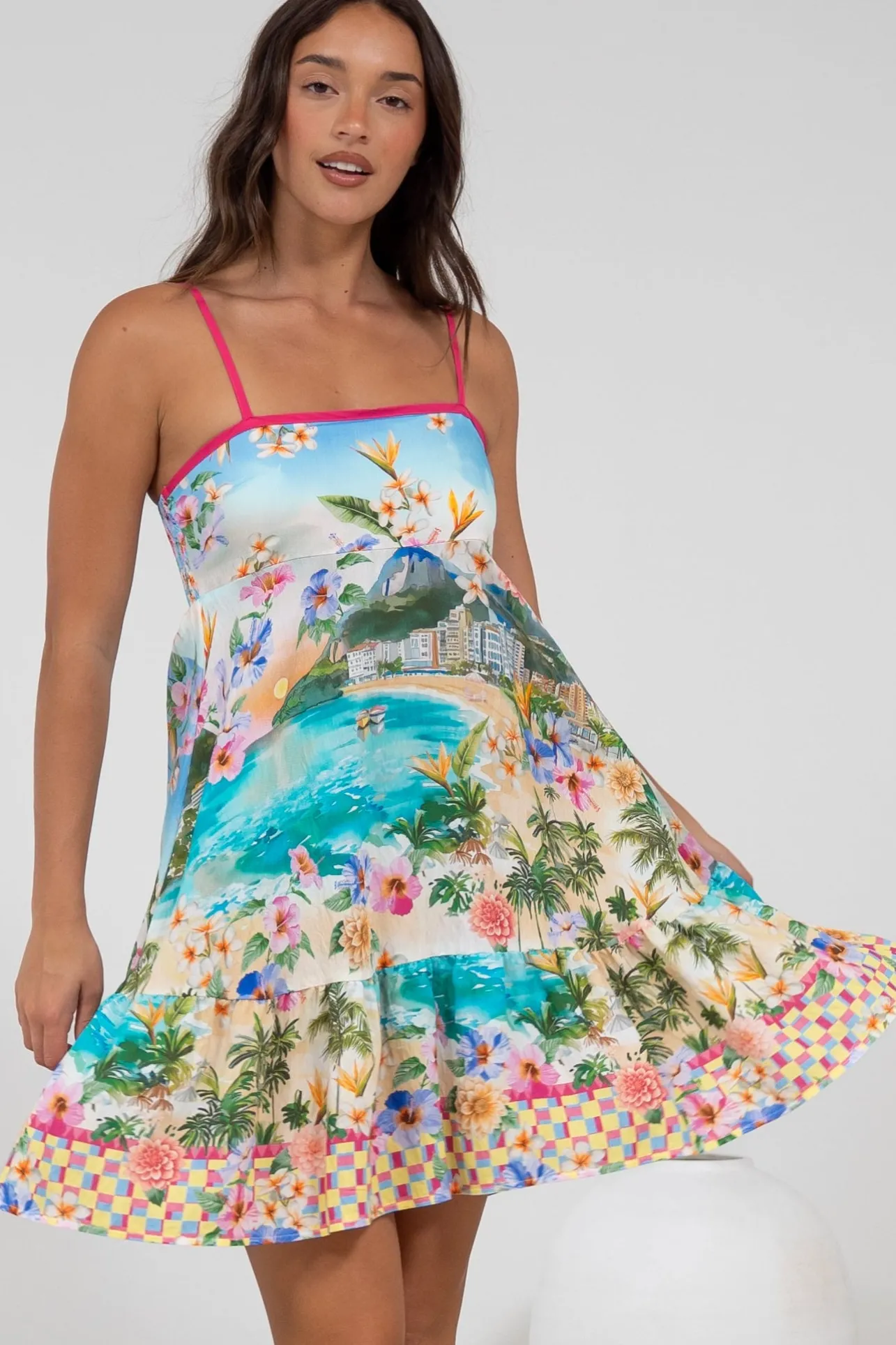 Essie Mini Dress - Sun Dress With Shirred Back In Della Print>Salty Crush New