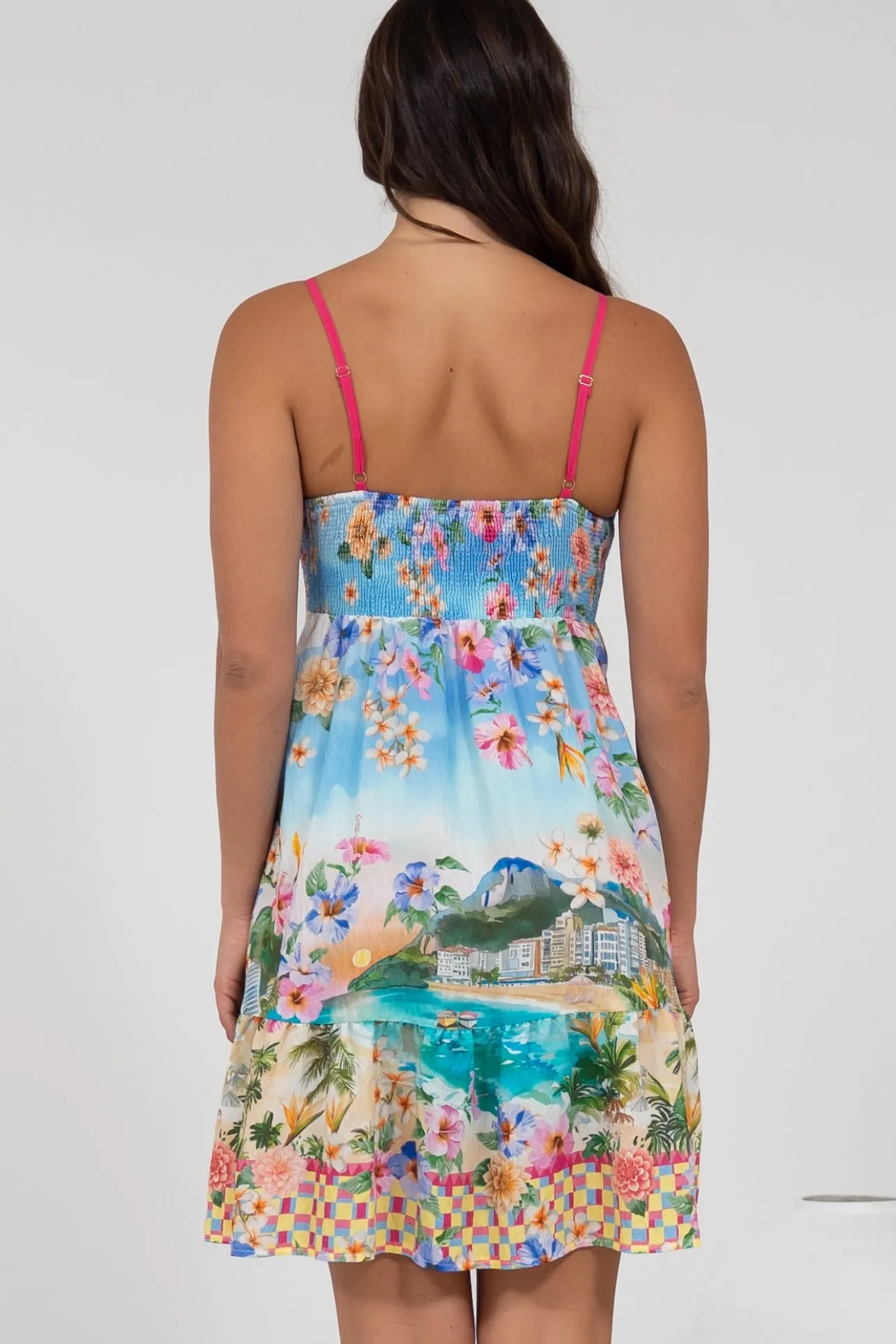Essie Mini Dress - Sun Dress With Shirred Back In Della Print>Salty Crush New