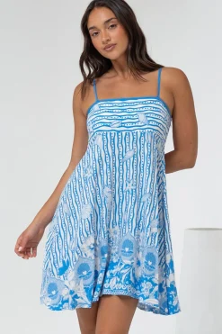 Essie Mini Dress - Sun Dress With Shirred Back In Ailsa Print>Salty Crush Discount