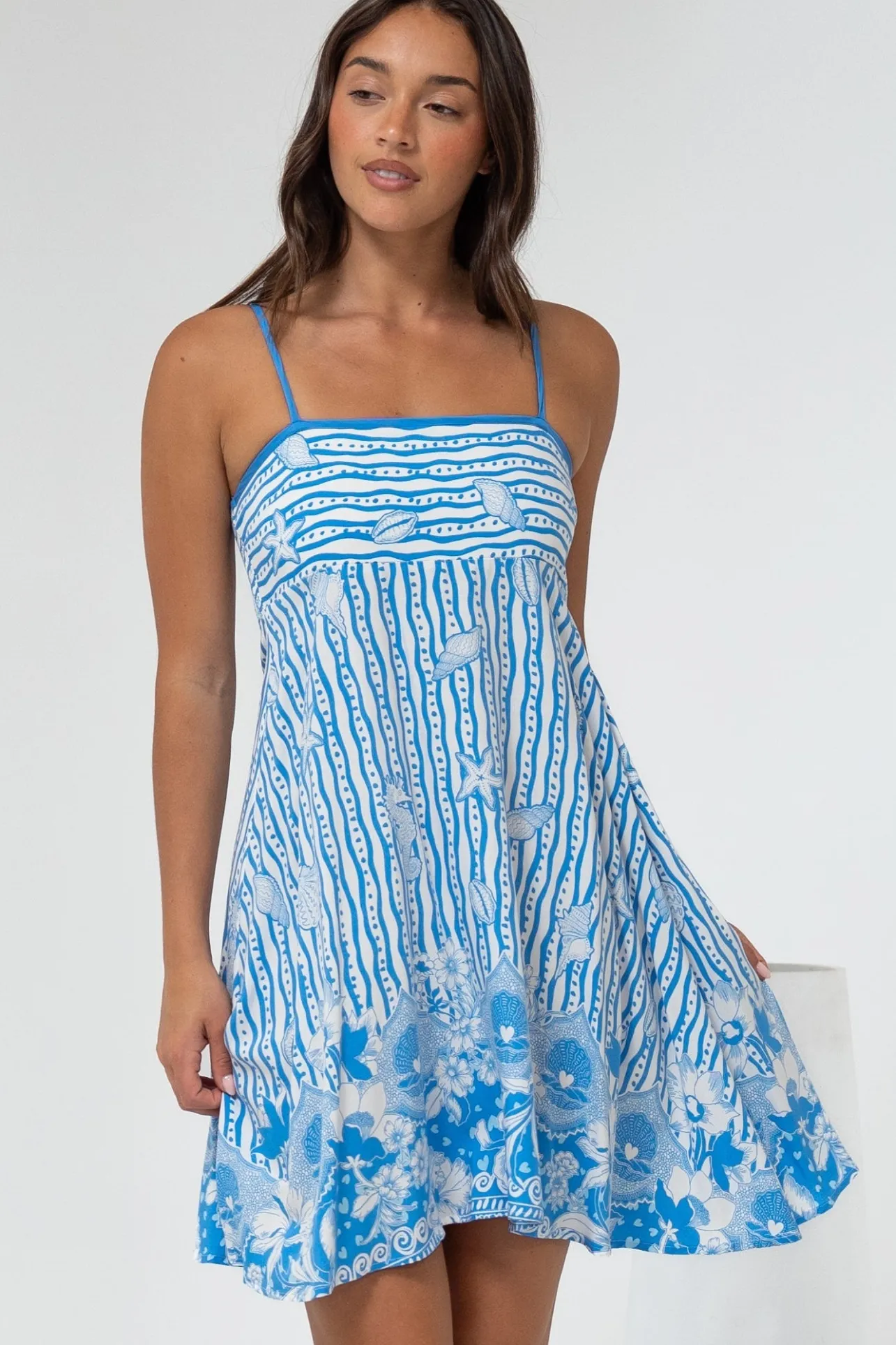 Essie Mini Dress - Sun Dress With Shirred Back In Ailsa Print>Salty Crush Discount