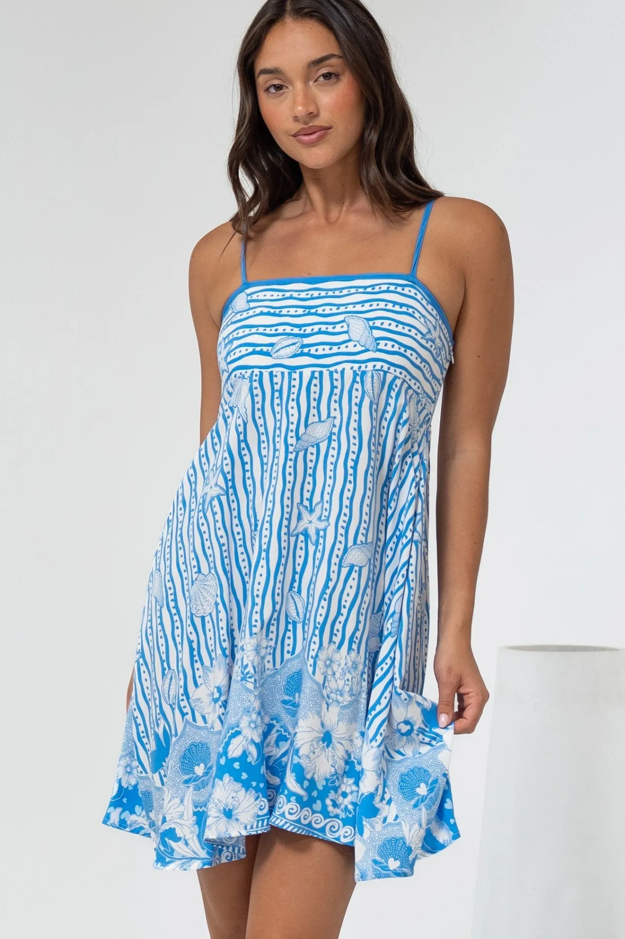 Essie Mini Dress - Sun Dress With Shirred Back In Ailsa Print>Salty Crush Discount