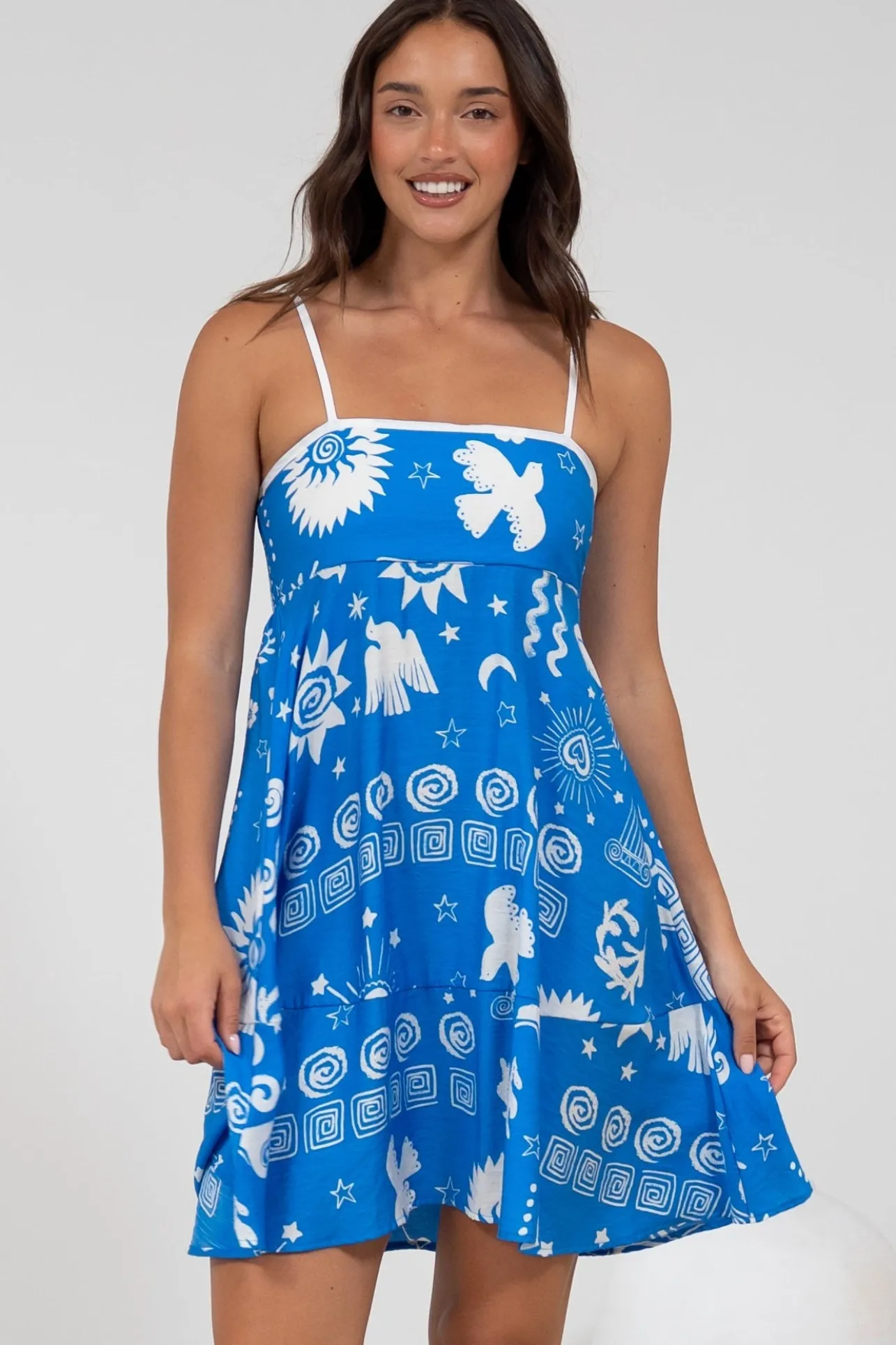 Essie Mini Dress - Sun Dress With Shirred Back In Aurie Print>Salty Crush Clearance