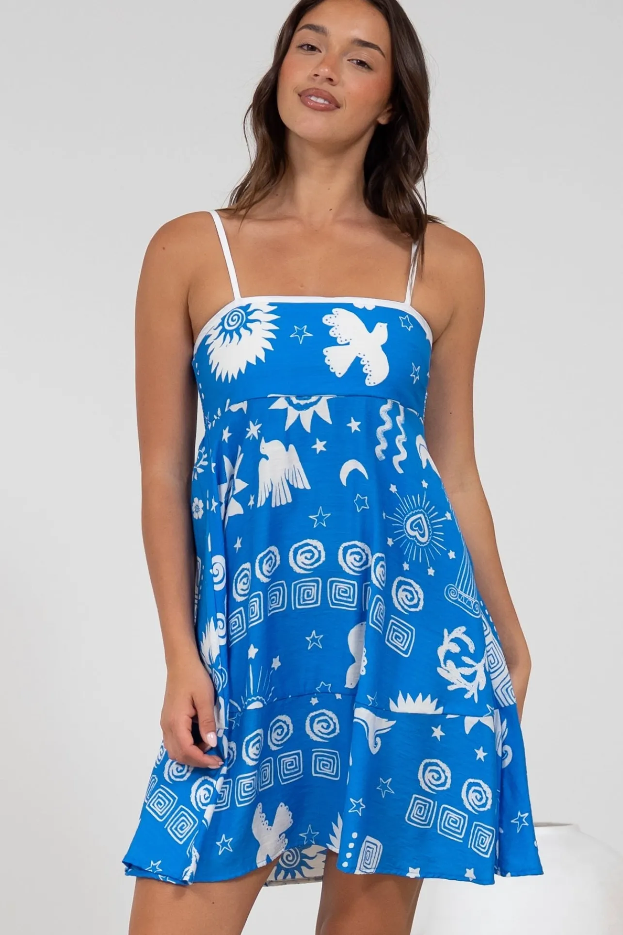 Essie Mini Dress - Sun Dress With Shirred Back In Aurie Print>Salty Crush Clearance
