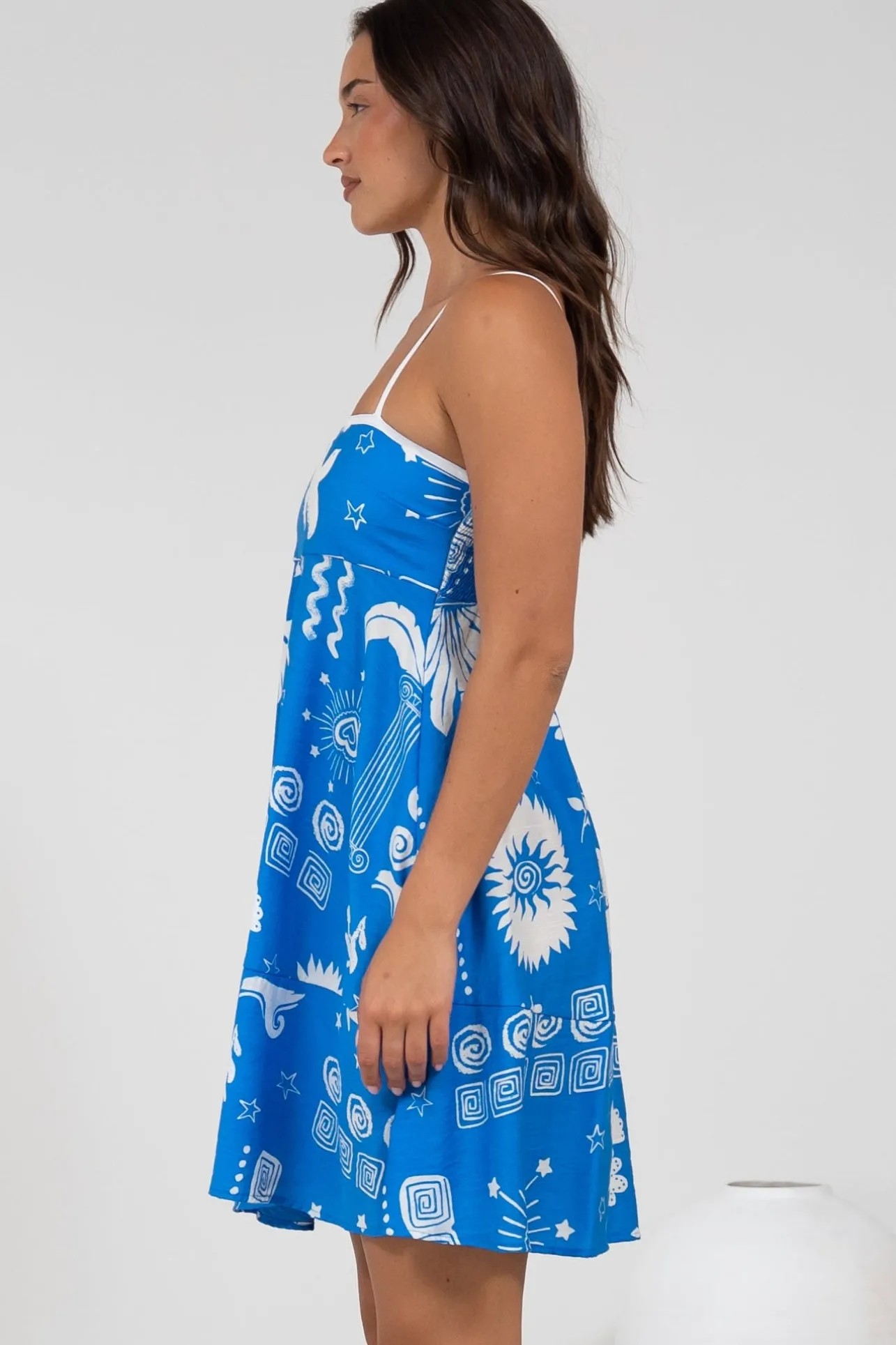 Essie Mini Dress - Sun Dress With Shirred Back In Aurie Print>Salty Crush Clearance
