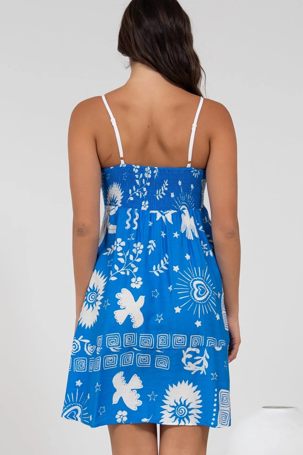 Essie Mini Dress - Sun Dress With Shirred Back In Aurie Print>Salty Crush Clearance