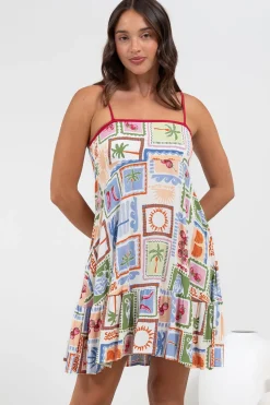 Essie Mini Dress - Sun Dress With Shirred Back In Elly Print>Salty Crush Best