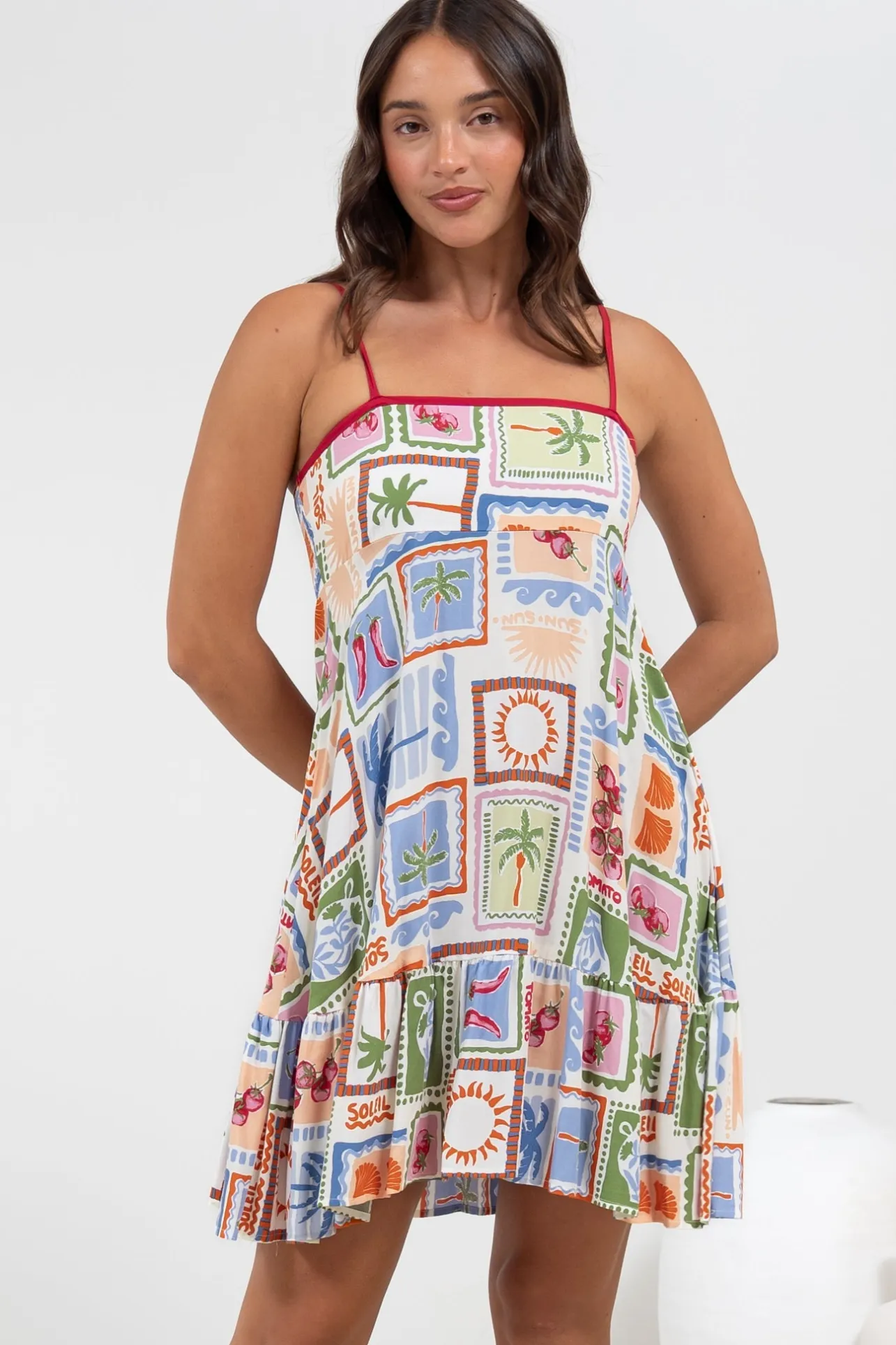 Essie Mini Dress - Sun Dress With Shirred Back In Elly Print>Salty Crush Best