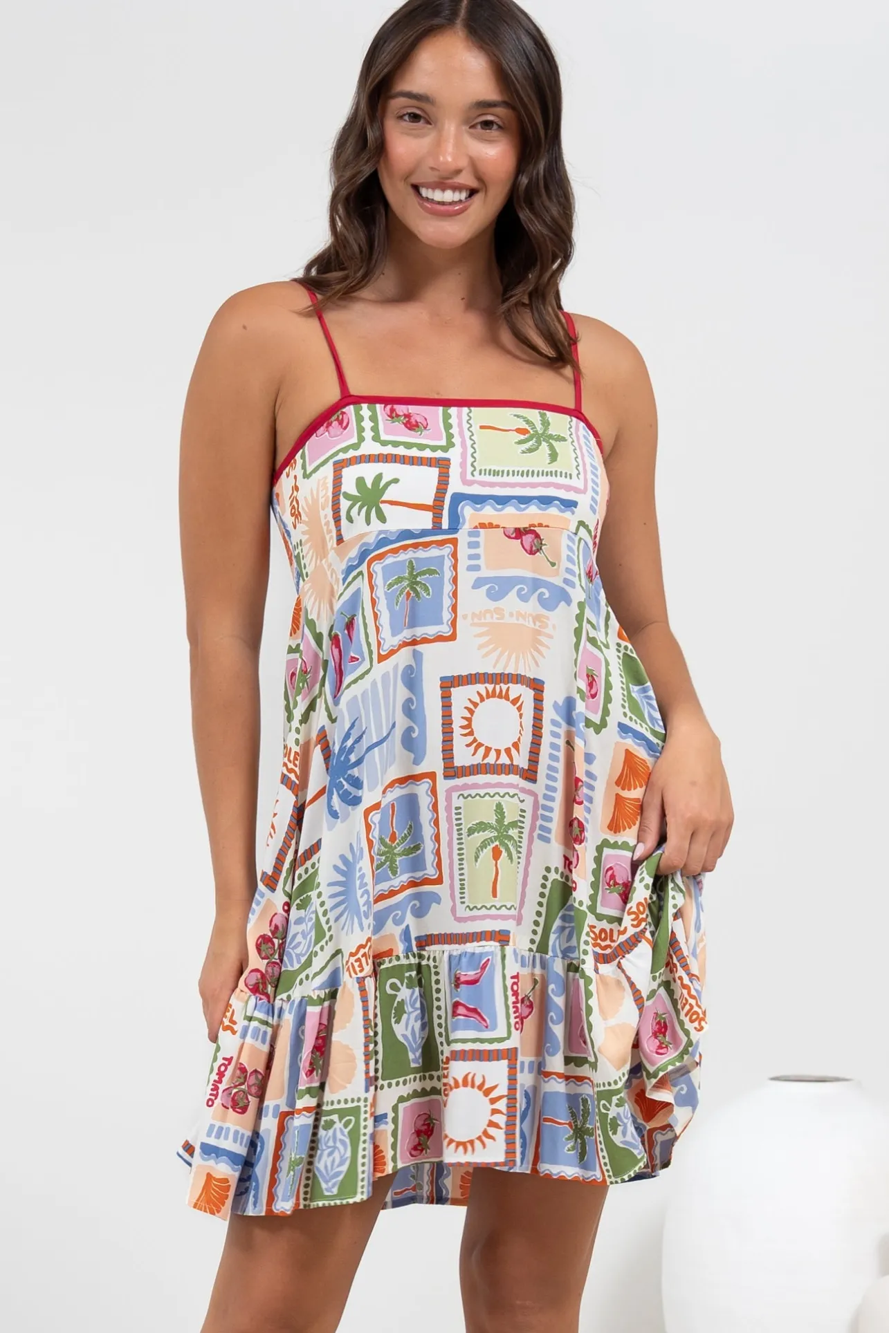 Essie Mini Dress - Sun Dress With Shirred Back In Elly Print>Salty Crush Best