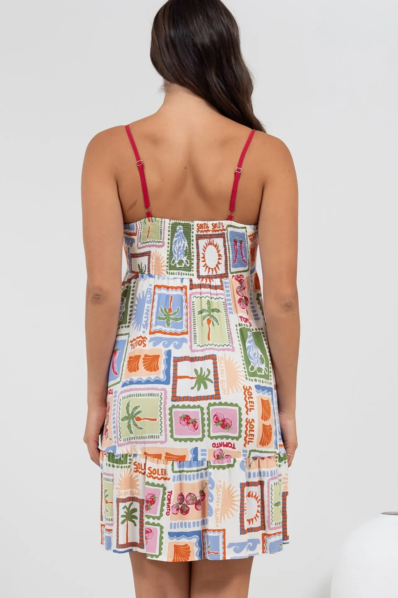 Essie Mini Dress - Sun Dress With Shirred Back In Elly Print>Salty Crush Best