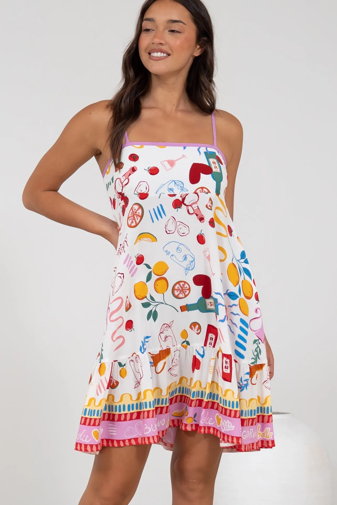 Essie Mini Dress - Sun Dress With Shirred Back In Dolce Vita>Salty Crush Best