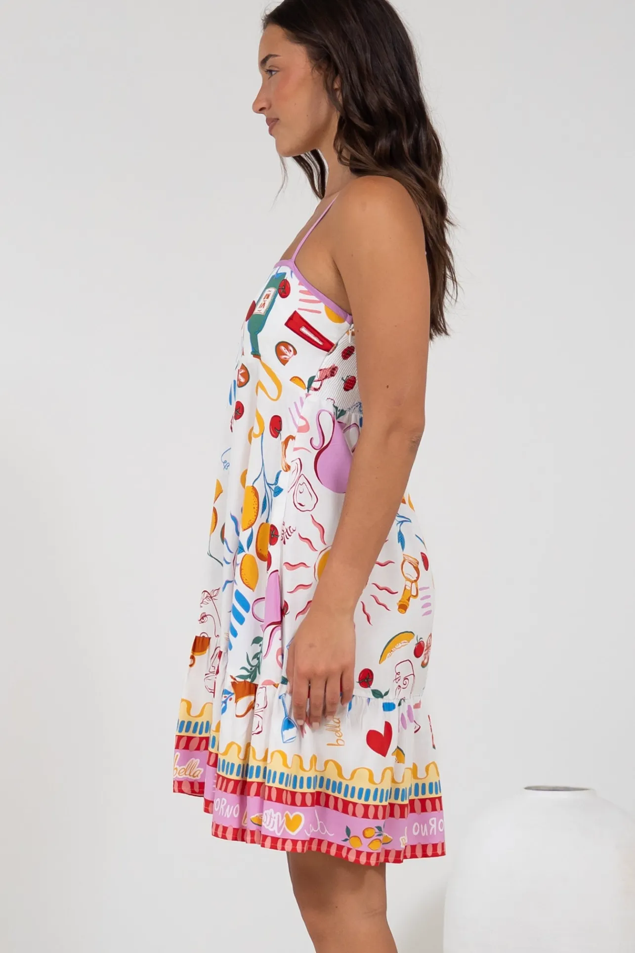Essie Mini Dress - Sun Dress With Shirred Back In Dolce Vita>Salty Crush Best