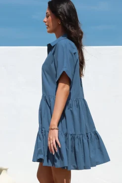 Estelle Mini Dress - Collared Tiered Smock Dress in Dark Blue><noscript><img width=
