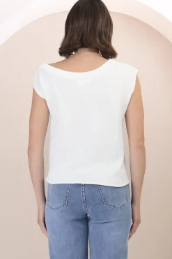 Ethel Knit Top - Sleeveless Crew Neck Knit in White><noscript><img width=