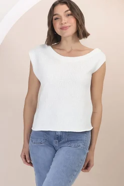 Ethel Knit Top - Sleeveless Crew Neck Knit in White><noscript><img width=