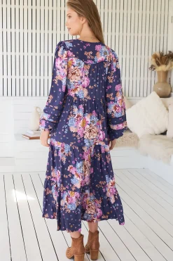 Eve Midi Dress - V Neck Long Sleeve Tiered Dress with Option Waist Tie in Wild Whim Print><noscript><img width=
