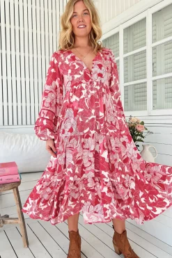 Eve Midi Dress - V Neck Long Sleeve Tiered Dress with Option Waist Tie in Soulina Print><noscript><img width=