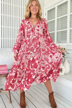 Eve Midi Dress - V Neck Long Sleeve Tiered Dress with Option Waist Tie in Soulina Print><noscript><img width=